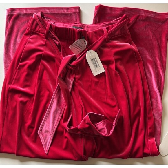 Universal Standard Luxe Belted Velvet Wide Leg Pants Red Chic Club Women 4XL - Picture 7 of 12